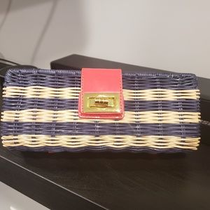 JCrew Wicker Clutch w/ red leather closure w/ gold